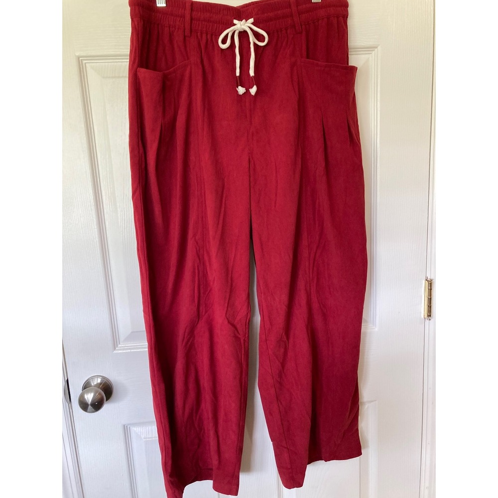 Red Corduroy Wide Leg Pants XL New Relaxed Cozy Loungewear Boho Streetwear - Picture 1 of 6